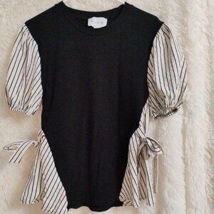 Olivia Short Sleeve Peplum Style Top Size XL Black/White